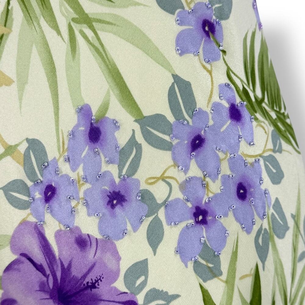 Vintage Chelsea & Violet Floral Beaded 100% Silk Slip Dress Women's Small - Picture 6 of 16
